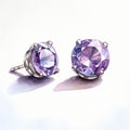 Watercolor Painting Of Purple Diamante Stud Earrings Royalty Free Stock Photo