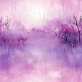 Watercolor painting of a purple sky with trees and snow in a dreamlike style (tiled)