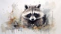 Watercolor painting of raccoon in meadow. Illustration. Banner, poster, postcard, greeting. Perfect for nature