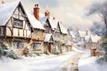 Watercolor painting realistic The atmosphere of houses.