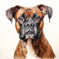 Realistic Watercolor Portrait Of Boxer Dog - Hyper-detailed Illustration