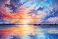 Watercolor painting realistic Stunning colorful sky at sunrise or sunset.