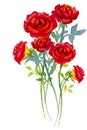 Watercolor painting red bouqet, happy postcard colorful of roses.