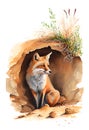 watercolor painting of red fox (Vulpes vulpes