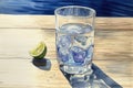 watercolor painting of refreshing, ice-cold glass of water on a hot day Royalty Free Stock Photo