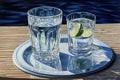 watercolor painting of refreshing, ice-cold glass of water on a hot day Royalty Free Stock Photo