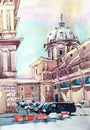 Watercolor painting of Rome Italy famous landmark, old italian i