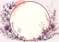 a watercolor painting of a round frame with purple flowers. Abstract Violet fall leaves background. Royalty Free Stock Photo