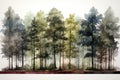 A watercolor painting of a row of trees, AI Royalty Free Stock Photo