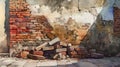 Watercolor Painting of a Ruined Brick Wall Royalty Free Stock Photo