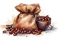 watercolor painting of sac with coffee beans