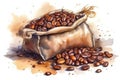 watercolor painting of sac with coffee beans