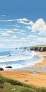 Beautiful 2d Illustration Of Bude Beach In Cornwall