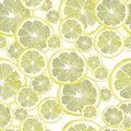 Watercolor painting, seamless pattern. tropical fruits, citrus fruits, slices of lemon and orange. Trendy stylish art background Royalty Free Stock Photo