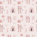 Watercolor painting seamless pattern with white cute llama animal. Llamas cartoon america. Boho cactus textile design