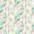 Watercolor painting seamless pattern with white cute llama animal. Llamas cartoon america. Boho cactus textile design