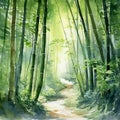 Watercolor image of a Bamboo forest