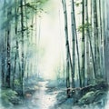 Watercolor image of a Bamboo forest