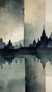 Watercolor Painting: A series of geometric shapes in muted tones create a harmonious minimalist artwork. Each shape interacts with