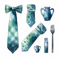 Blue Watercolor Style Icons For Men And Women: Tie, Fork, Spoon