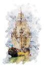 White wings tall ships watercolor