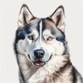 Watercolor painting of a Siberian Husky on white background. Al generated