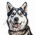 Watercolor painting of a Siberian Husky on white background. Al generated