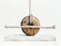 Watercolor Painting of Wooden Pulley System with Rope