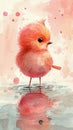 A watercolor painting of a small orange bird