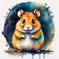 watercolor painting of a smiling hamster looking directly at the viewer with an inviting expression