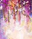 Watercolor painting. Spring purple flowers Wisteria Royalty Free Stock Photo