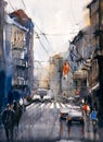 Watercolor Painting - Street View of Paris Royalty Free Stock Photo