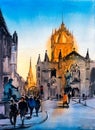 Watercolor Painting - Street View of Paris Royalty Free Stock Photo