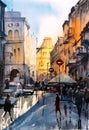 Watercolor Painting - Street View of Paris Royalty Free Stock Photo