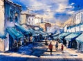 Watercolor Painting - Street View of Paris Royalty Free Stock Photo