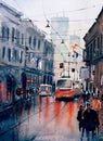 Watercolor Painting - Street View of Paris Royalty Free Stock Photo