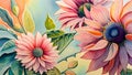 Watercolor painting style bizarre flowers