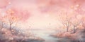 watercolor painting sunset in the forest random tones background paper simple scene dreamy