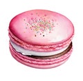 Watercolor and painting Sweet dessert pink Macaron or Macaroon cream cookie with candy topping isolated on white background Royalty Free Stock Photo