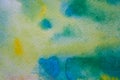 Yellow, green and blue watercolor brush strokes. Background for design. Colorful hand painted watercolor background. Royalty Free Stock Photo