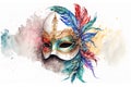 Watercolor Painting of a Traditional Carnival Mask. Stunning and Vibrant Venice illustration. Ai generated art