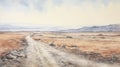 Watercolor Painting Of A Tranquil Tundra Road