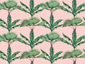 Watercolor painting tree coconut,palm leaf,banana leaves seamless pattern on pink background.Watercolor illustration tropical exot Royalty Free Stock Photo