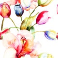 Watercolor painting of Tulips and Lily flowers