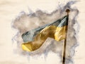 Watercolor painting of Ukrainian flag waving