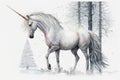 watercolor painting of a unicorn for Christmas Royalty Free Stock Photo