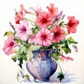 Watercolor Painting Of A Vase Filled With Pink Flowers Royalty Free Stock Photo