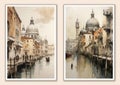 Watercolor painting of Venice: capturing the city and gondolas in Italy Royalty Free Stock Photo