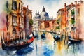 Watercolor Painting Venice, Italy. Royalty Free Stock Photo