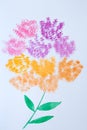 Watercolor painting vibrant color flower branch with leaf